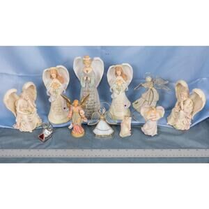 Lot of 11 Angel Figurines Glass Metal & Resin dq